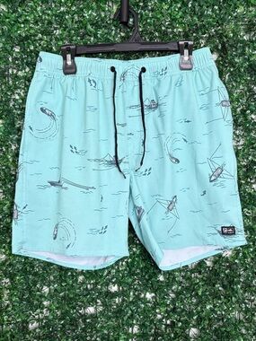 Pelagic Light Aqua Nautical Print Swim Shorts